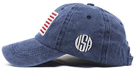 Uphily American Flag Embroidered Washed Cotton Baseball Cap (Blue) #TOP1