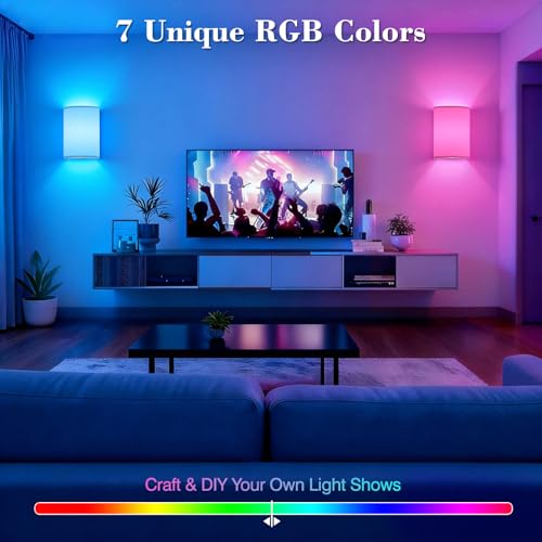 Battery Operated Wall Sconce Set of Two: 10000mAh Wireless Wall Light with Rechargeable Magnetic Bulb - Dimmable Wall Lamp with 7 RGB Colors - Linen Shade Sconces with Remote for Bedroom Living Room by Yunaking - Image 4