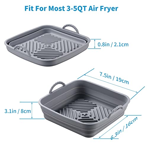 Syaws Pot Square,[7.5Inch 2Pack] Foldable Air Fryer Silicone Liners,Air Fryer Pad, Replacement Of Flammable Parchment Liner Paper For 3 To 5 Qt Air Fryer #TOP5