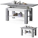 All4All Couchtisch Astra - Kaffeetisch - Wohnzimmertisch – Sofatisch mit Ablage - höhenverstellbar - kompakte Größe - Sofatisch - 110x68cm - 05 - BETONOPTIK + WEIß