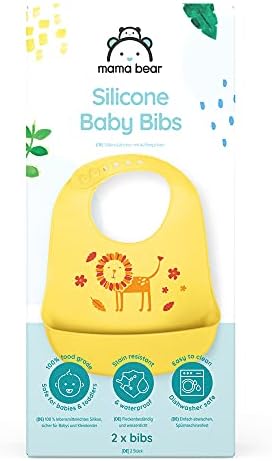 Amazon Brand - Mama Bear Silicone Bibs - Pack of 2