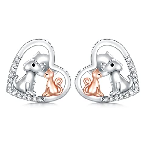 UCADRIT Cat Gifts Earrings 925 Sterling Silver Cats Dogs Stud Earrings Cute Animal Jewellery for women Girls Cover