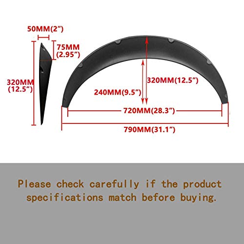 BLACKHORSE-RACING 4PCS Universal Fender Flares 2"/50mm Wide Body Kit Wheel Arches Durable PU by BLACKHORSE-RACING - Image 3