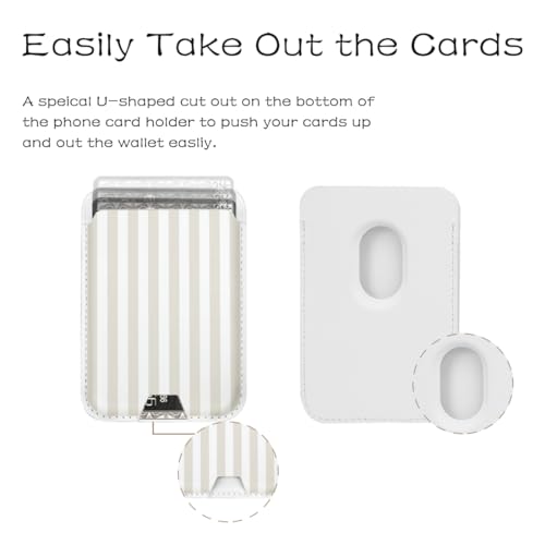 Image of Compatible with Magsafe Wallet Magnetic Card Holder -Beige Stripes Lines Cute Phone Wallets for Women Girls Pattern for iPhone 17 /16 /15 /14 /13 /12 Series,Card Holder Wallet Fit 3 Cards