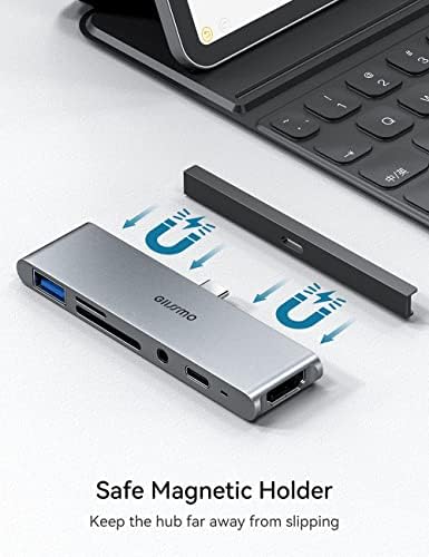 GIISSMO USB-C Hub for iPad Pro 2021 iPad mini/Air 4, Type-C Adapter 6 in 1 to USB-C PD USB-A HDMI 4K SD/TF Card Reader 3.5mm Audio jack compatible with M1 chips, MacBook and other USB-C devices