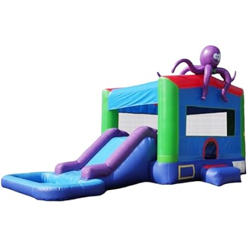 JumpOrange 25x13ft Octopus Commercial 15oz PVC Bouncer Slide Combo with Pool