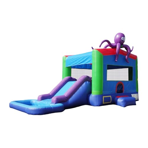 JumpOrange Octopus Commercial Grade Bounce House Water Slide with Splash Pool for Kids and Adults (with Blower), Wet Dry Combo, Basketball Hoop, Outdoor Indoor, Big Inflatable, Birthday Party Rental