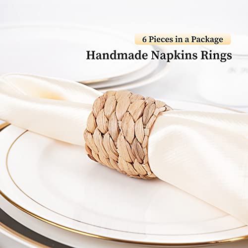 WOHIWO Thanksgiving Napkin Rings Set of 6, Farmhouse Napkin Rings Handmade by Natural Water Hyacinth, Fall Napkin Rings for Thanksgiving Table Decoration - Thumbnail 2