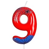 Velas Números 9 Spiderman Cumpleaños, Spider Velas de Cumpleaños, velas azules y rojas con telaraña Decoración para Tartas Numeros Velas para araña para niños y niñas de cumpleaños Suministros