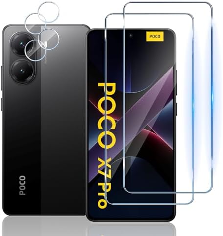 TUTUO [2+2 Pack Tempered Glass Compatible with Xiaomi POCO X7 Pro 5G Screen Protector + Camera Lens Protector, [Anti-Scratch][Bubble Free] HD Clear 9H Hardness Tempered Glass Film