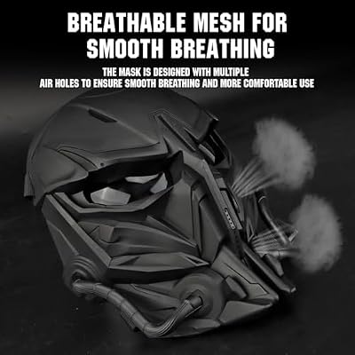 Airsoft Skull Full Face Protective Mask,Gray Lens for Cs Wargame Halloween Cosplay Costume PartyTactical Airsoft Mask (Black)