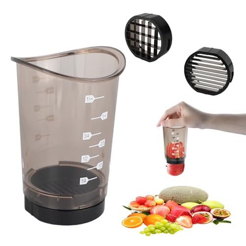 Obstschneider Becher - Obsschneider mit Behälter, Abnehmbarer Apfelschneider, Sicherer und Effizienter Erdbeerschneider, 3 Schneidklingenformen, Eine Ideale Wahl für Küchengadgets in der Familie