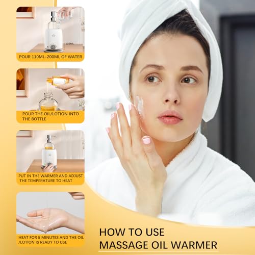 Oil Warmer Dispenser Heated Accelerated Absorption with Perspectivity Glass Bottle Massage Oil Lotion Warmer Heater for Massage Therapy Spa