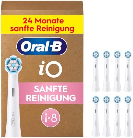 Oral-B iO Aufsteckbürsten Sanfte Reinigung, Weiß, 8 Stück | Original Zahnbürstenaufsatz für Elektrische Zahnbürste, Zahnbürstenköpfe für Empfindliches Zahnfleisch Und Zähne