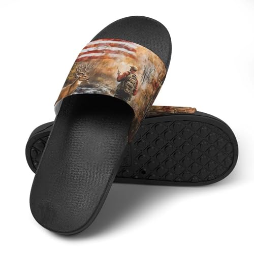 Autumn Deer Hunting U.S.A. Flag House Sandals Slip On Bathroom Slippers Beach Summer Shoes for Men Women4