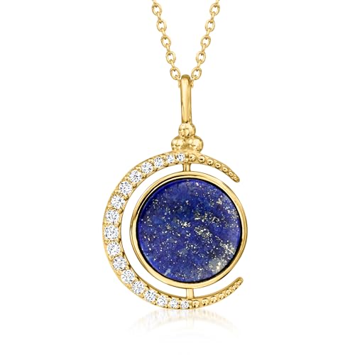 Ross-Simons Lapis, .20 ct. t.w. White Topaz and .10 ct. t.w. Sapphire Reversible Celestial Pendant Necklace in 18kt Gold Over Sterling. 18 inches3