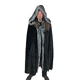 Everfan Adult Medieval Hooded Cloak with Faux Fur Trim and Leather Straps | Costume Faux Fur Trimmed