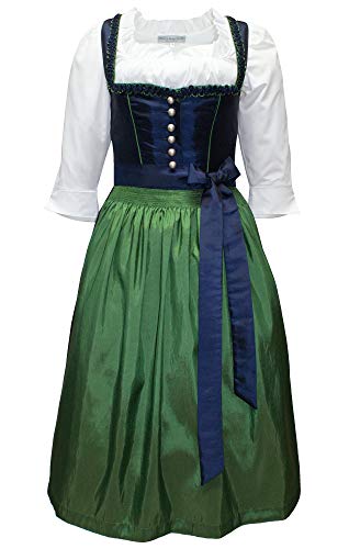 Kaiser Franz Josef Dirndl Trachten-Kleid Trachtenkleid Balkonett Dirndlkleid TAFT blau grün handgearbeitete Borte Festtracht Marineblau mit Schürze Ballkleid dunkelblau Made in Austria, Größe:40 Cover