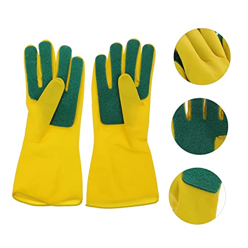 Plafope 1 Pair Kitchen Latex Gloves Kitchen Dishwashing Gloves Gardening Latex Gloves Handguard Scouring Pad Housework Gloves Scouring Pad Gloves Kitchen Cleaning Gloves Household Yellow #TOP3