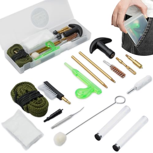 Pistol Cleaning Kit, 9 mm / .38 / .357 Cal Handgun Cleaning Kit with Safety Flag, Brass Rods, Brushes & More, Fits Tactical Gear and Range Bag (Ultra Compact Hard Case)