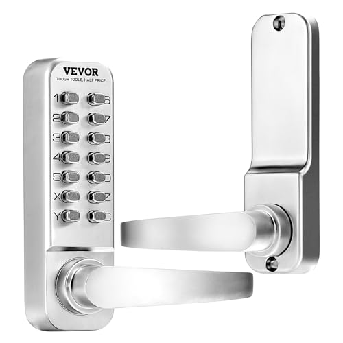 VEVOR mechanisches schlüsselloses Türschloss mit einseitiger Tastatur (14 Tasten), schlüsselloses Türschloss mit Griff, Codeschloss für Haus Büro Außenzaun Hof Silber (35-65 mm starke Tür)