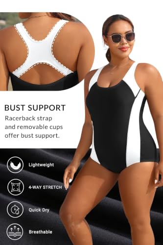 Image of Aqua Eve Plus Size Swimsuits Athletic One Piece Bathing Suit for Women Tummy Control Slimming Swimwear