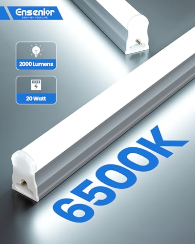 ensenior 6-pack t5 led shop lights 4ft 2000lm 6500k super bright white integrated single fixture 20w linkable utility commercial lighting for gymgarageceilingunder cabinet plug amp play