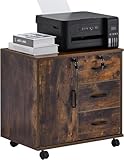 CLIPOP Mobiler Aktenschrank,Abschließbarer Holzschrank mit 3 Schubladen,1 Geschlossener Stauraum und Rollen,Druckerständerschrank für A4 und Letter-Dokumente,Vintage Braun