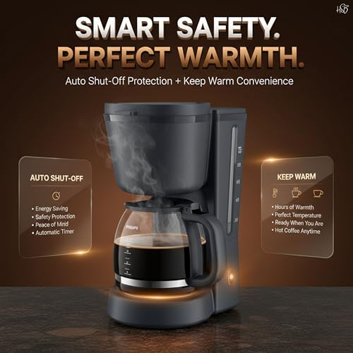 Image of Drumstone 1.2L Drip Coffee Maker with Glass Carafe, 10-Cup Coffee Machine with Keep Warm Plate & Auto Shut-Off for Home, Office & Daily Brewing