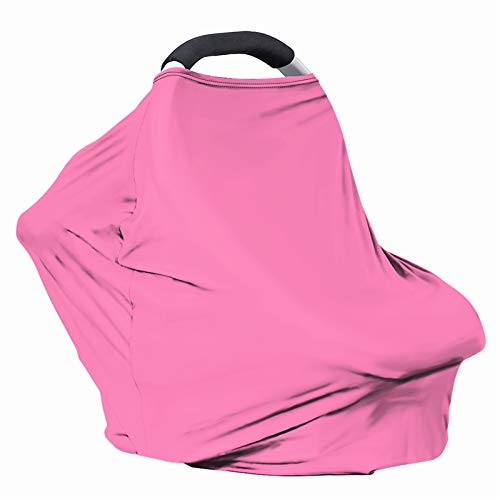 Image of Solid Color Car Seat Nursing Breastfeeding Cover, Multi Use Cover Cozy Carseat Canopy Cover, Infant Babies Stroller Cover,Ultra Soft Stretchy Nurse Gifts Pink Breastfeeding Cover