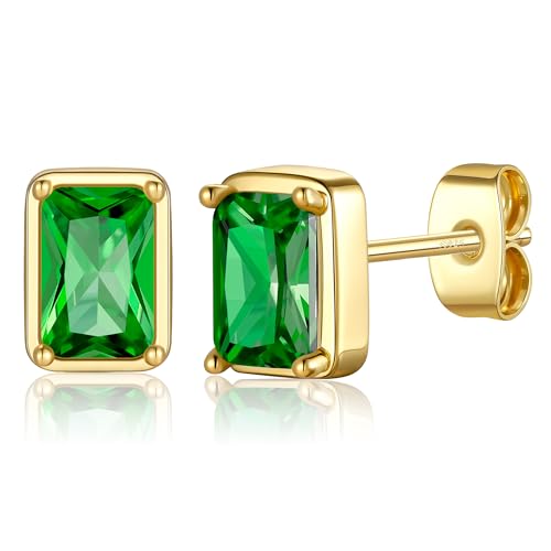 Ritach Gold Earrings for Women - Emerald Earrings Gold Stud Earrings for Women Hypoallergenic Earrings for Girls Gifts for Teen Girls Jewelry Emerald Earrings Studs Birthstone Earring Green