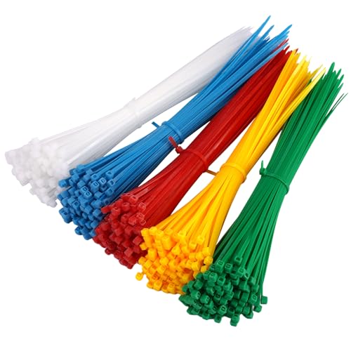 500 Pièces Collier de Serrage Plastique Réutilisables, 200mm x 3mm Attache Câble Colorées Autobloquantes, Serre Câbles Nylon Résistant aux UV pour Maison, Bureau,...