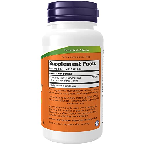 Now Supplements, Elderberry (Sambucus Nigra)500 Mg, 10:1 Concentrate, 60 Veg Capsules #TOP1