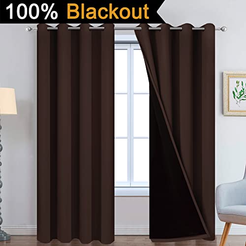 Image of Yakamok Blackout Curtains 84 Inches Long,Blackout Curtain Panels for Bedroom, 2 Thick Layers Grommet Top Thermal Insulated Drapes with Black Liner for Living Room(52Wx84L, Chocolate Brown, 2 Panels)