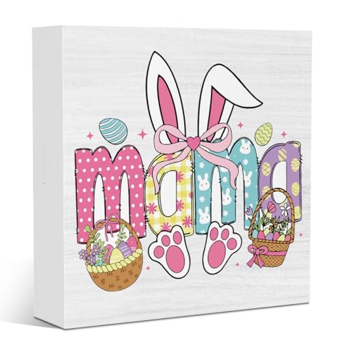 Pink Mama Easter Decoration for Home Easter Egg Bunny Decor for Living Room Easterday Decoration Gifts Mama Grandma 5 X 5 Inches