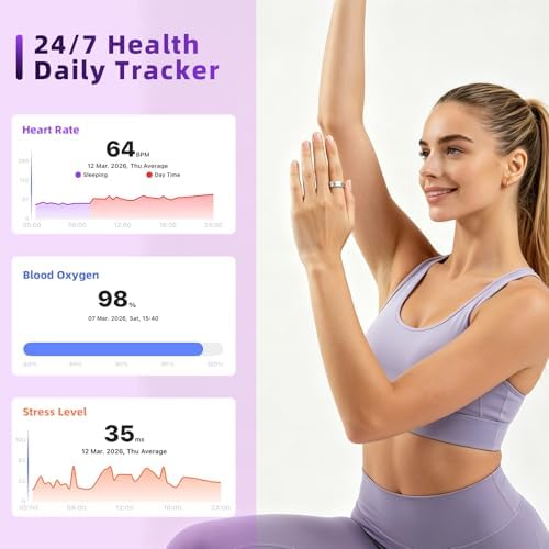 Asteraty Smart Ring for Women Men, Health Fitness Tracker with Sleep, Heart Rate, HRV, Stress, IP68 Waterproof, Gesture Photo, No Subscription, iOS Android (Matte Sliver,8) — view 6