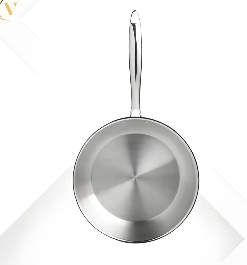 Stainless Steel Pan, Non Stick Frying Skillet with Lid, Tri-Ply Stainless Steel for All Cooktops, Dishwasher and Oven-Safe Cooking Pan, Stay-Cool Handle, (Silver 10 Inch) (24 Cm)