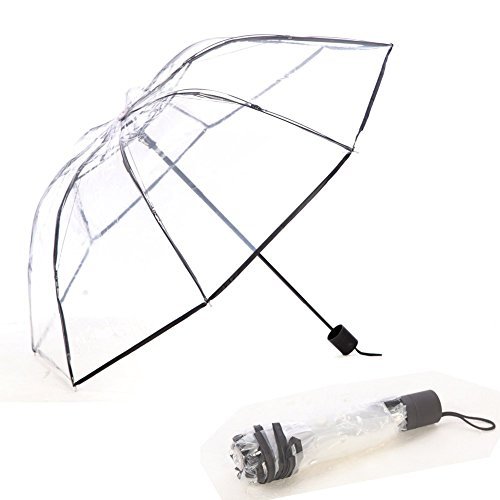 Clear Transparent Folding Auto Open/Close Umbrella w Reinforced Steel Ribs (Black Rim) Fast ePacket Shipping