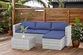 GarveeLife 5-Piece Outdoor Patio Rattan Wicker Sofa Set, PE Rattan Conversation Sectional with Thickened Back Cushion, Glass Tabletop, Ottoman - Ideal for Courtyard Space, Blue