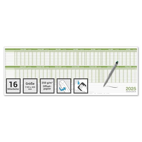 Kalenderoutlet Personalplaner Urlaubsplaner 2025, feucht abwischbar 118,8 x 42,0cm GEROLLT