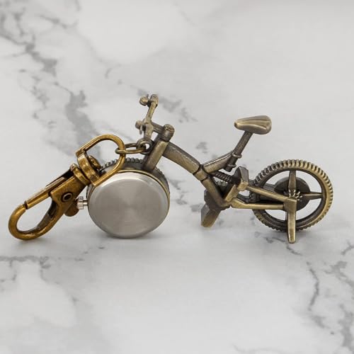 ساعة جيب صغيرة لطيفة على شكل دراجة للرجال من تزويق، ساعة جيب كلاسيكية كوارتز مع سلسلة مفاتيح