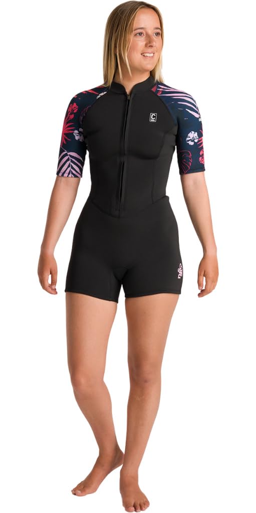 C-Skins NuWave Solace Lite Combinaison de plongée courte avec fermeture éclair sur le devant pour femme Noir/tropical 2/2 mm
