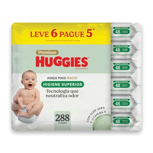 Lenços Huggies Higiene Superior Limpam 2x Mais 6 x 48 Un Lenços Huggies Higiene Superior Limpam 2x Mais 6 x 48 Un