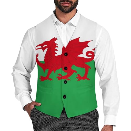 Image of Flag of Wales Funny Four Button Suit Vest Formal Suit Vest Slim Fit Business Dress Waistcoat For Men XL