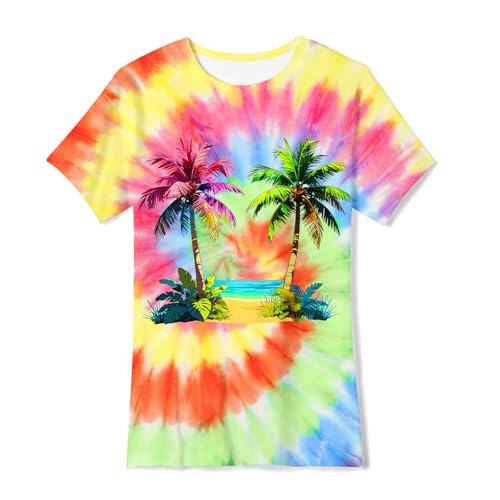 Image of SunFoucs Girls Kids Shirts Size 5-12 Tie Dye Casual Tshirt Short Sleeve Crewneck Tee Top | Short Sleeve Rainbow Tee Top