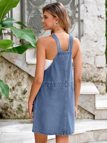 Image of Glamaker Women's Denim Overall Dress Jean Sleeveless 2025 Mini Pinafore Casual Button Dress with Pocket