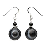  Ohrringe Ohrhänger aus Augenachat & Onyx & 925 Silber Brillenachat Ohrschmuck