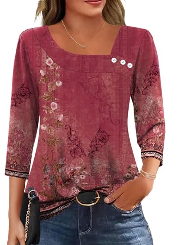 Image of LOMON Womens 3 /4 Length Sleeve T Shirts Asymmetrical Neck Tops Business Blouses for Women Fashion 2026