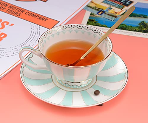 Pfedxoon Bone China Tea Cup With Saucer Spoon 3 Piece Set（7Oz） Cappuccino Cups, Coffee Cups, Tea Cup Set, British Coffee Cups, Porcelain Tea Set, Latte Cups, Mother's Day Gift #TOP4
