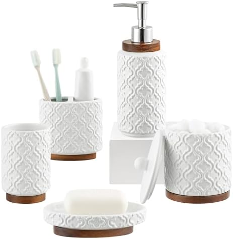 Bathroom Accessories Set 5 Pieces Toothbrush Holder Soap Dispense...